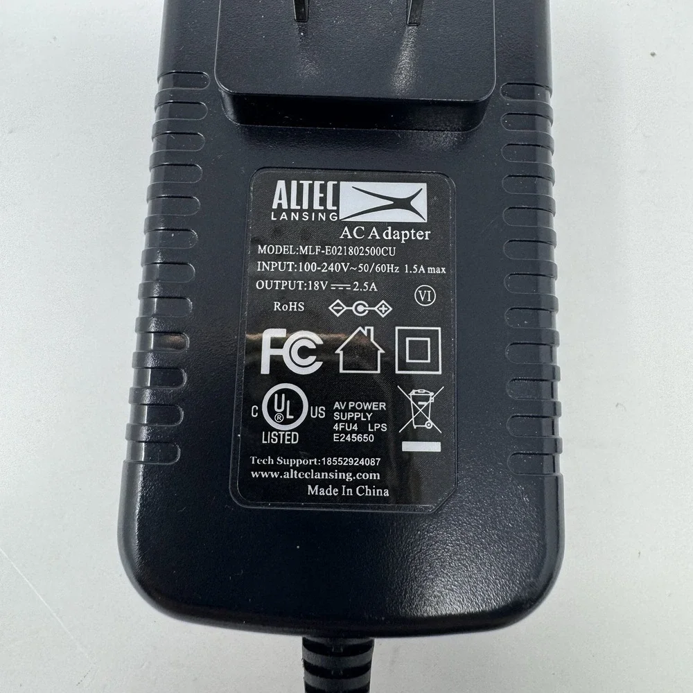 Altec Lansing 18V 2.5A AC/DC Adapter MLF-E021802500CU Barrel Plug Black